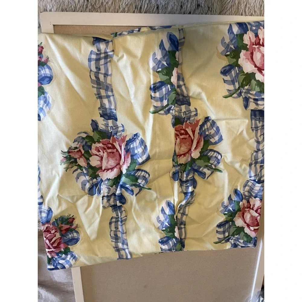 Vintage Floral Gingham Pillow Covers Cottagecore Yellow Blue 19x19 Set 2 Country